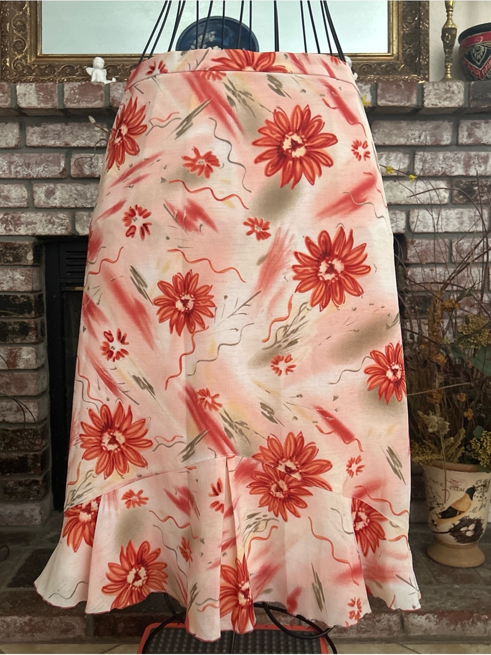 Vintage Augusto Pink Floral Ruffle Hem Skirt Sz 18